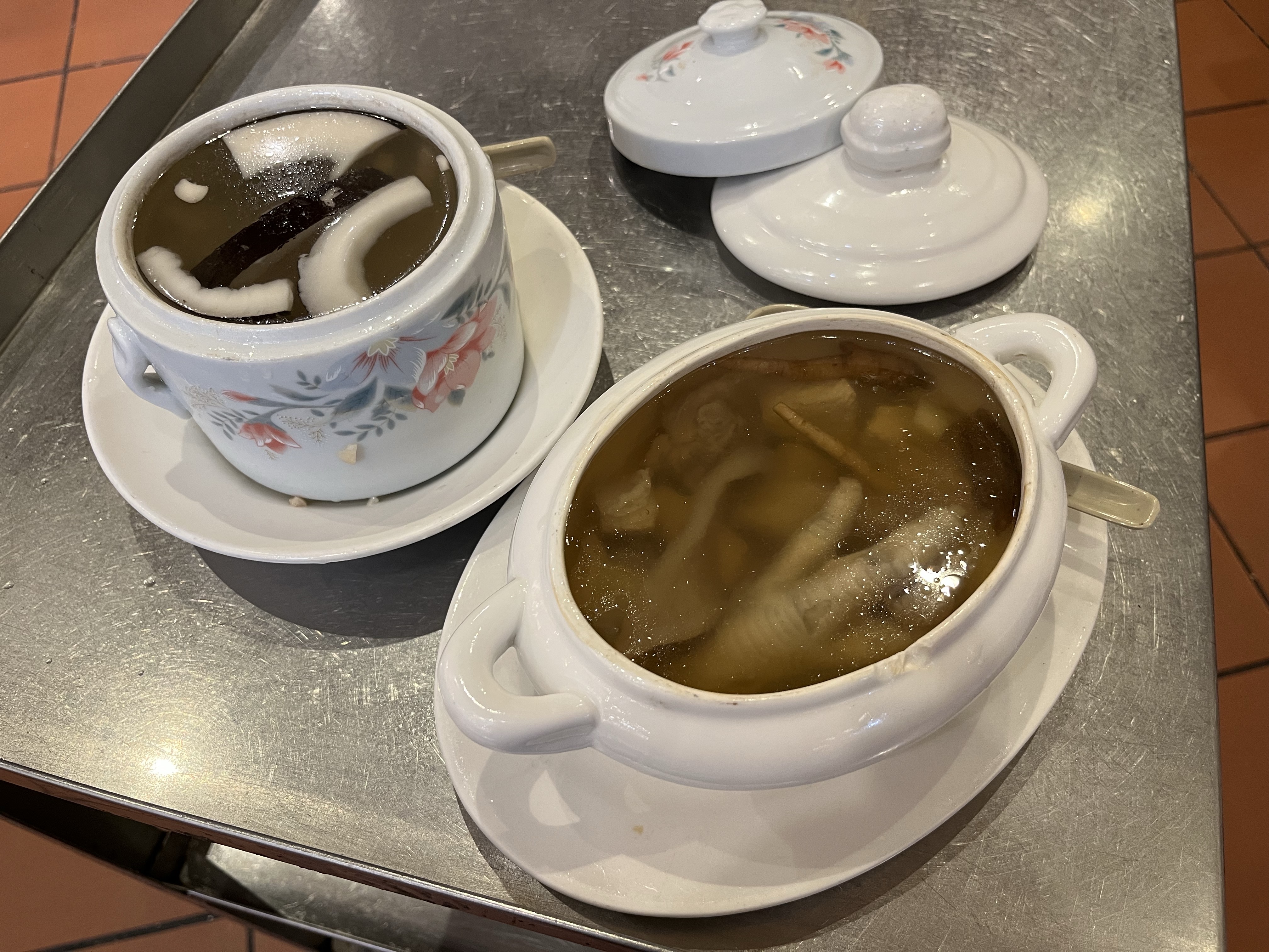 Double‑Boiled Chicken Soup with Sea Coconut & Northern‑Southern Apricot Kernels / Double‑Boiled Chicken Soup with American Ginseng